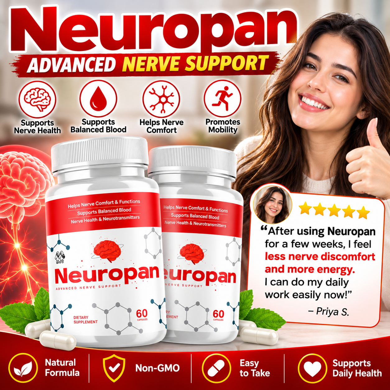 Neuropan bottles with nerve support benefit icons